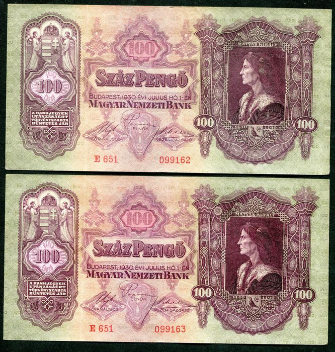 1930 E 100 Pengő - sorszámkövető