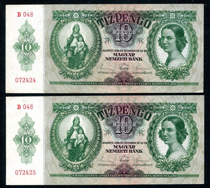 1936 B 10 Pengő sorszámkövető