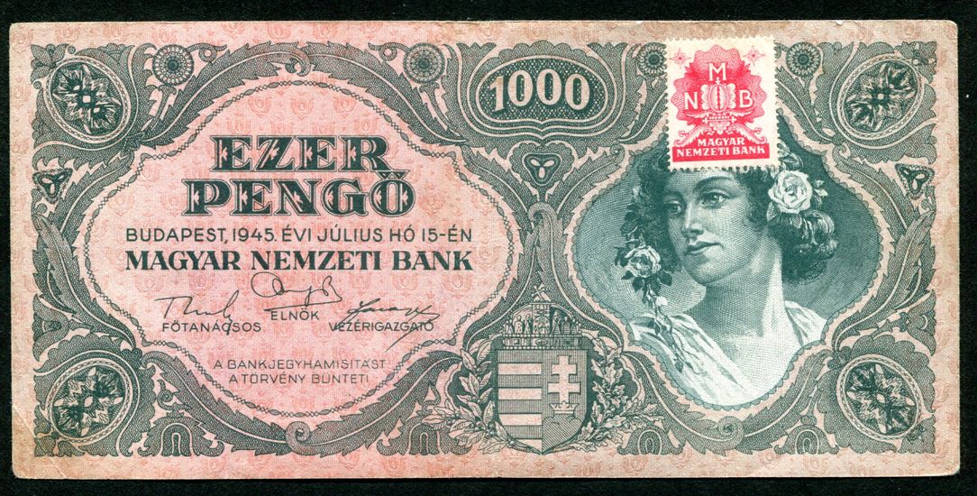 1945 F 1000 Pengő felülbélyegezve