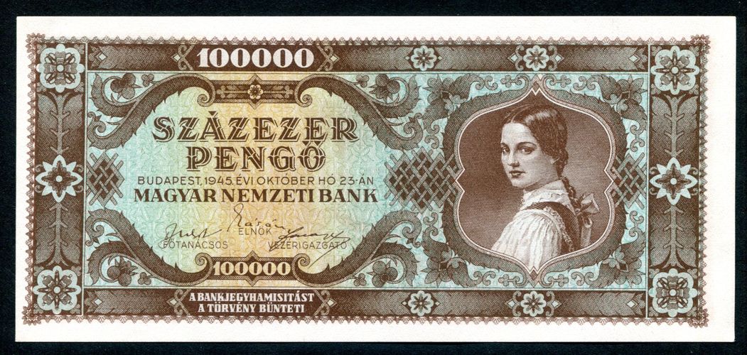 1945 M 100000 Pengő - világos hátlap