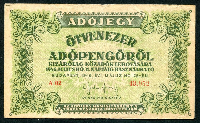 Adójegy 1946 50e Adópengő A