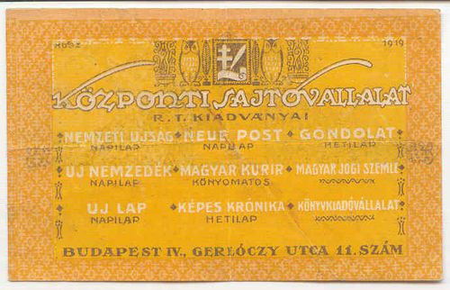 Budapest Központi Sajtóvállalat 20f