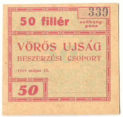 Budapest Vörös Újság 50 fillér