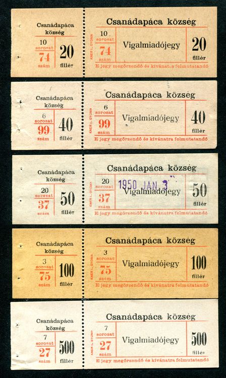 Csanádapáca vigalmi adójegy sor