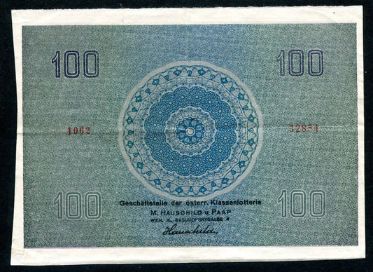 Donaustaat Noten 100 Korona - felülnyomva lottónak