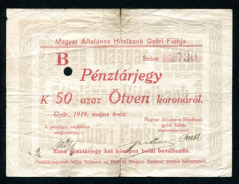 Győr 1919 50K - Magyar Általános Hitelbank