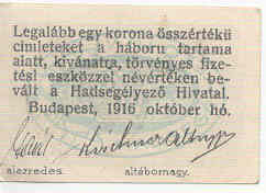 Hadsegélyező Hivatal 1916 2 fillér