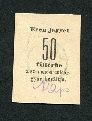 Szerencs cukorgyár 50 fillér