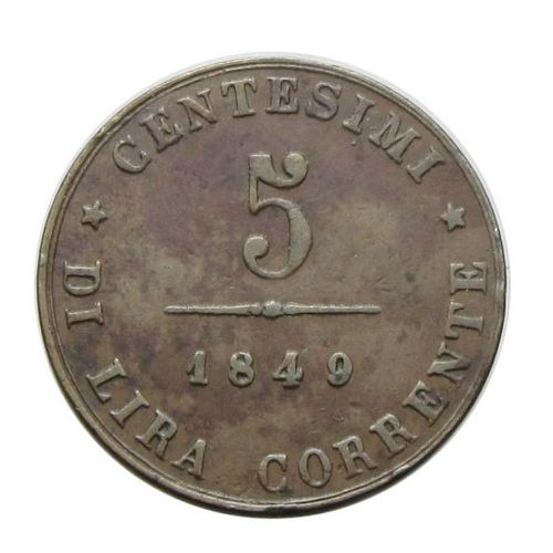 V. Ferdinánd 1849 ZV 5 centesimi