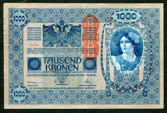 1902 1000 Korona DÖ felülbélyegzés