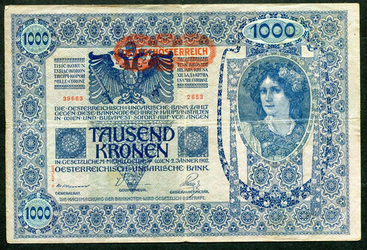 1902 1000 Korona DÖ felülbélyegzés változat II.