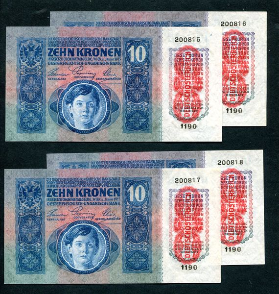 1915 10 Korona DÖ 4 db sorszámkövető