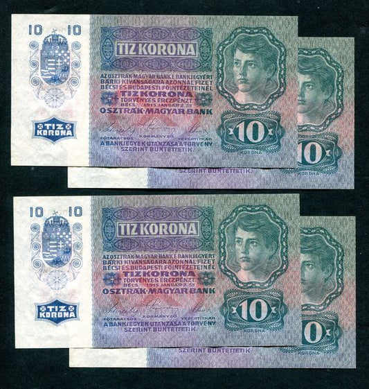 1915 10 Korona DÖ 4 db sorszámkövető