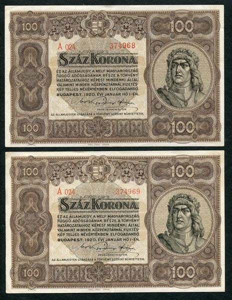 1920 100 korona - sorszámkövető