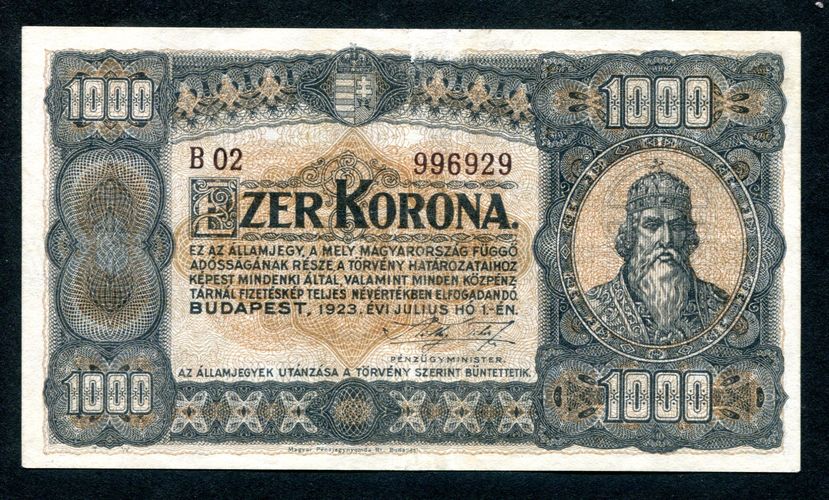 1923 1000 Korona - barna számozás
