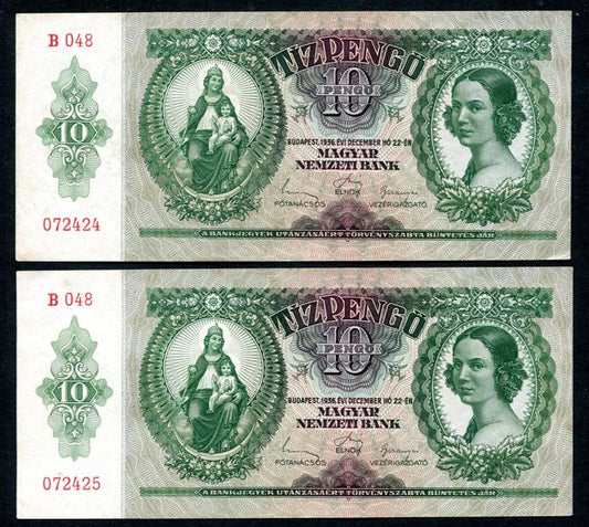 1936 B 10 Pengő sorszámkövető