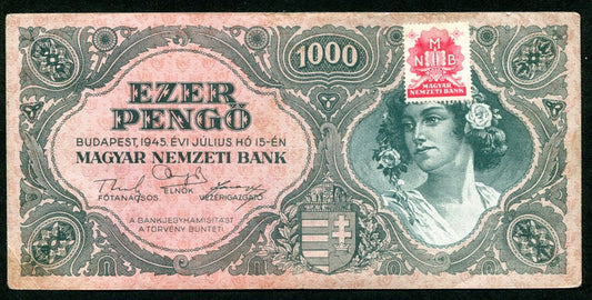 1945 F 1000 Pengő felülbélyegezve