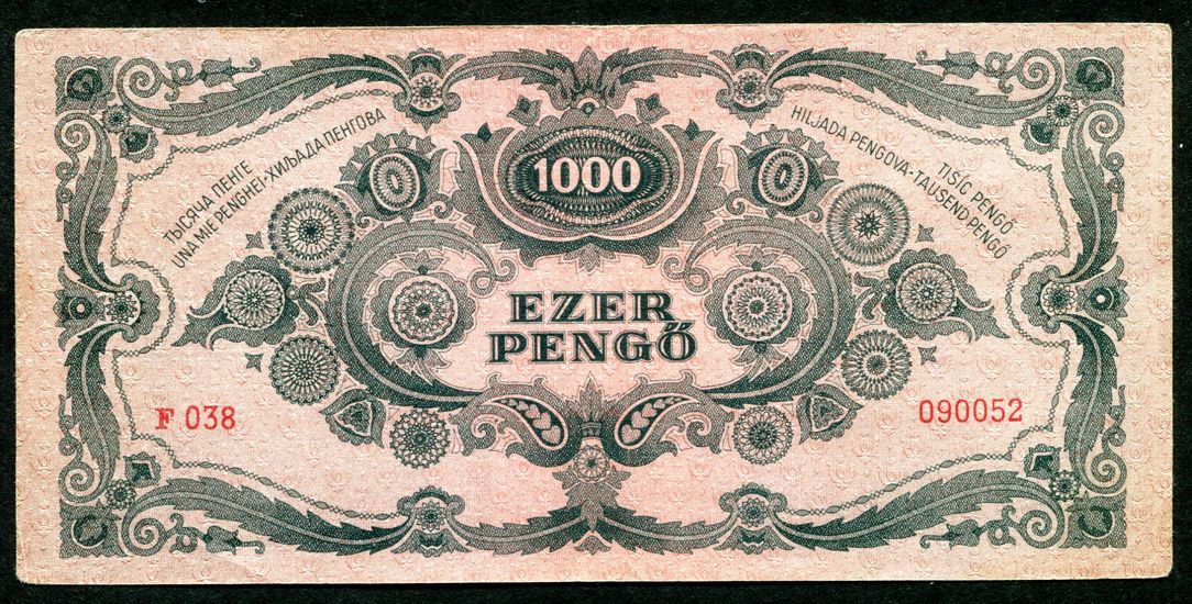 1945 F 1000 Pengő felülbélyegezve