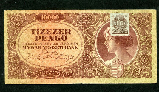 1945 L 10000 Pengő felülbélyegezve