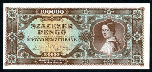 1945 M 100000 Pengő - világos hátlap