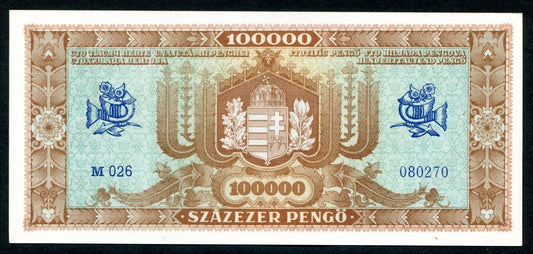 1945 M 100000 Pengő - világos hátlap