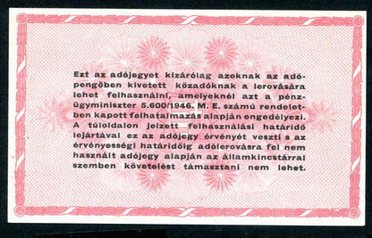 Adójegy 1946 1 millió Adópengő-sorszám nincs