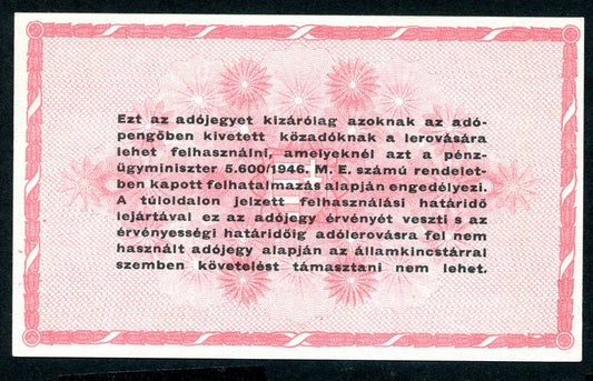 Adójegy 1946 1 millió Adópengő-sorszám nincs