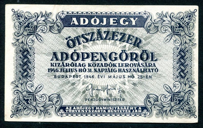 Adójegy 1946 500e Adópengő-sorszám nincs