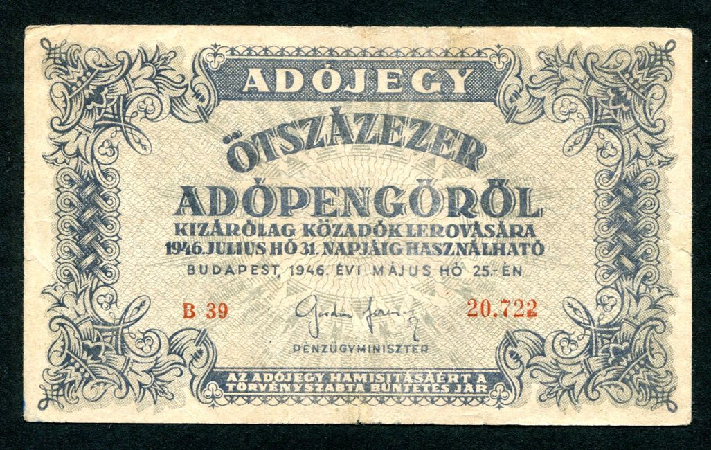 Adójegy 1946 500e Adópengő B