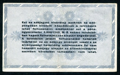 Adójegy 1946 500e Adópengő-sorszám nincs