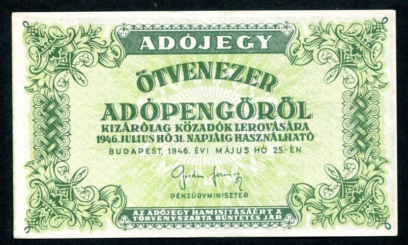 Adójegy 1946 50e Adópengő - sorszám nincs