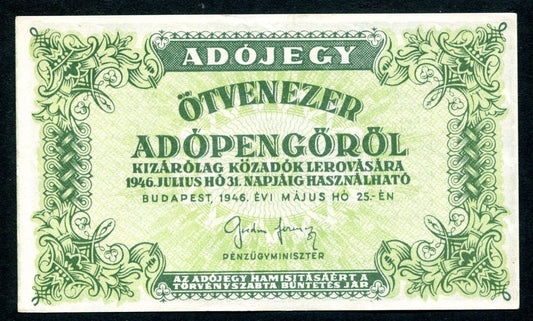 Adójegy 1946 50e Adópengő - sorszám nincs