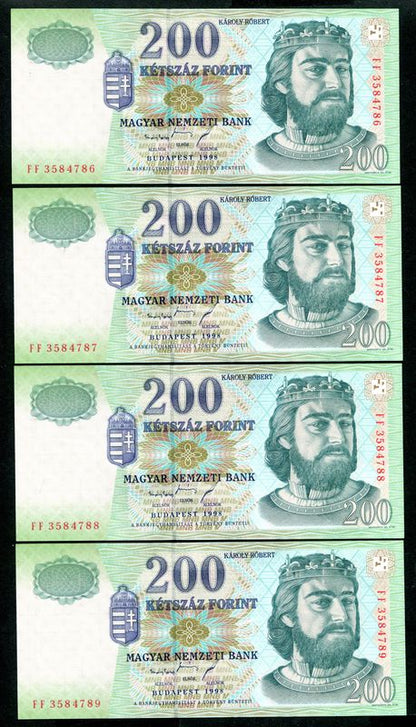 1998 200 Forint FF 4db sorszámkövető