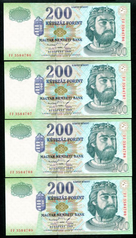1998 200 Forint FF 4db sorszámkövető
