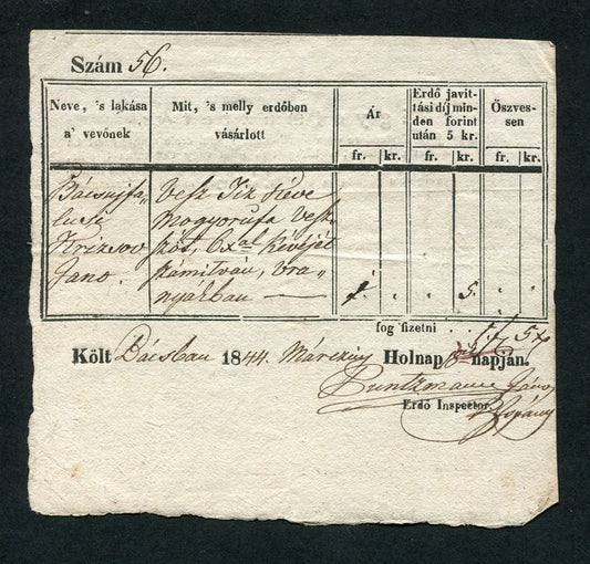 Bács 1844 fa vágatási bárca