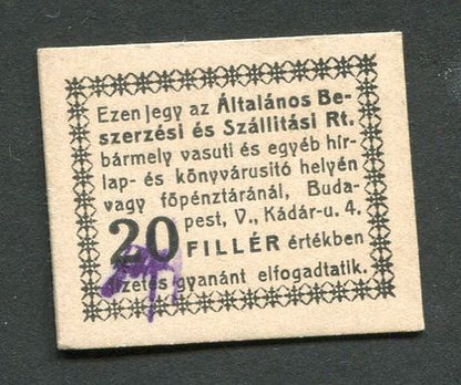 Budapest Általános Beszerzés 20 fillér