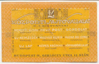 Budapest Központi Sajtóvállalat 20f