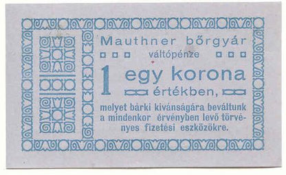 Budapest Mauthner Bőrgyár 1 Korona