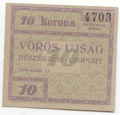 Budapest Vörös Újság 10 Korona I