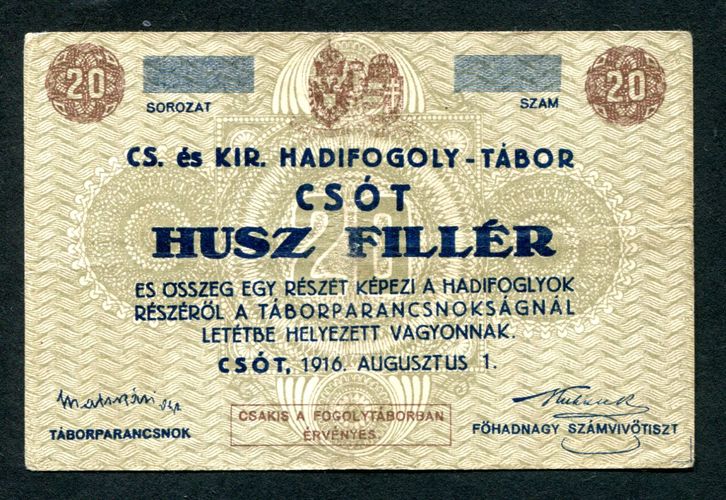 Hadifogolytábor - Csót 20 fillér