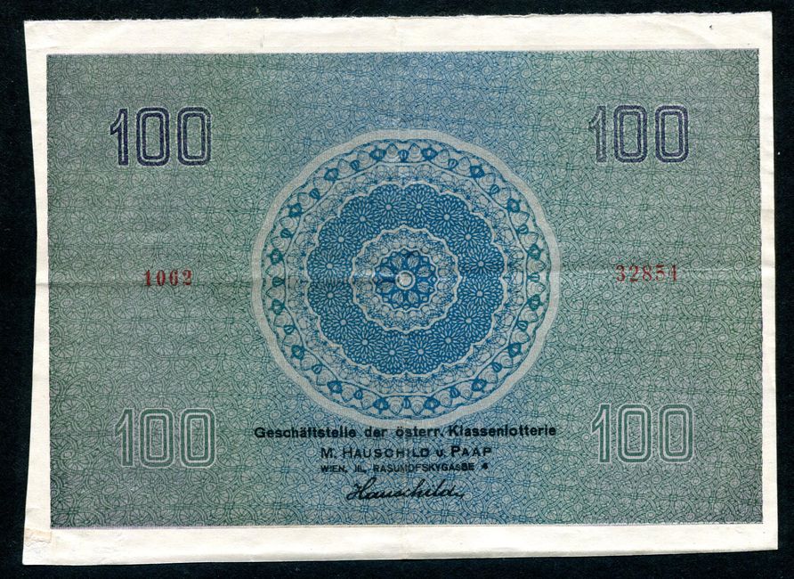 Donaustaat Noten 100 Korona - felülnyomva lottónak