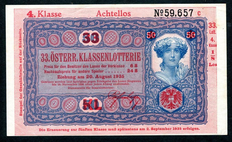 Donaustaat Noten 50 Korona - felülnyomva lottónak