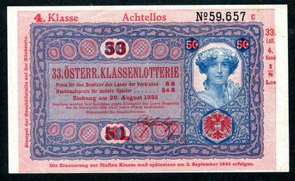 Donaustaat Noten 50 Korona - felülnyomva lottónak