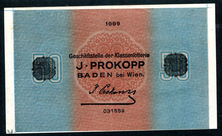 Donaustaat Noten 50 Korona - felülnyomva lottónak