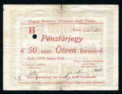 Győr 1919 50K - Magyar Általános Hitelbank