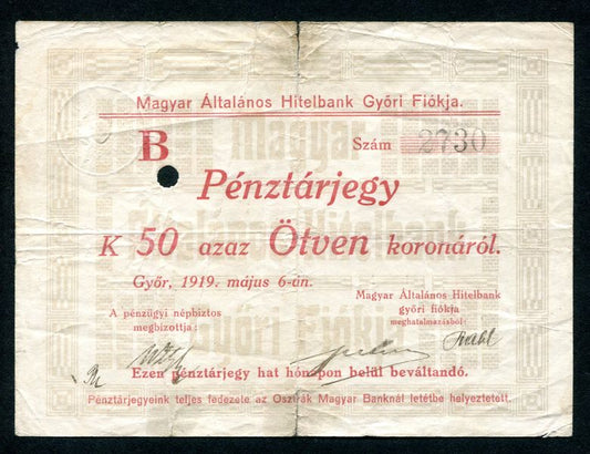 Győr 1919 50K - Magyar Általános Hitelbank