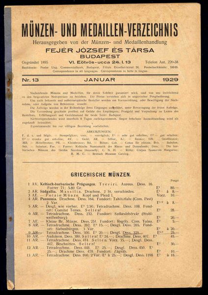 Készletlista: Fejér József No 13