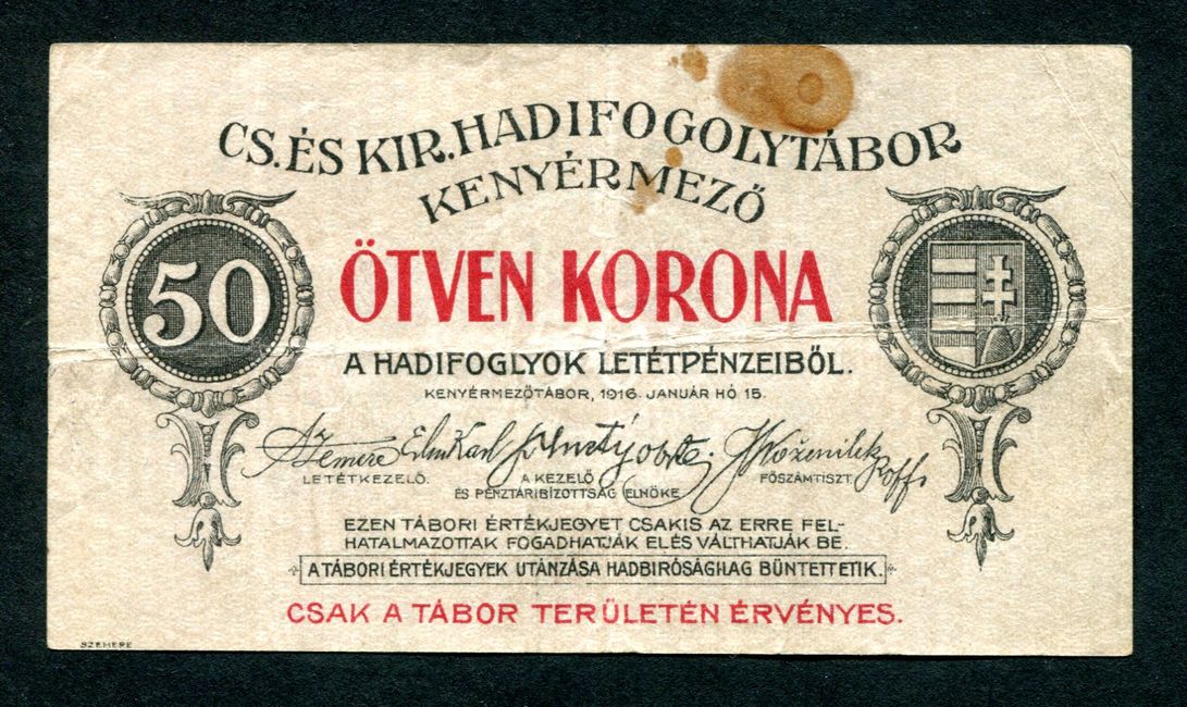 Hadifogolytábor - Kenyérmező 50 Korona számozás nélkül