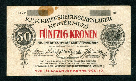 Hadifogolytábor - Kenyérmező 50 Korona számozás nélkül