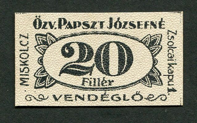 Miskolc özv. Papszt Józsefné 20 fillér